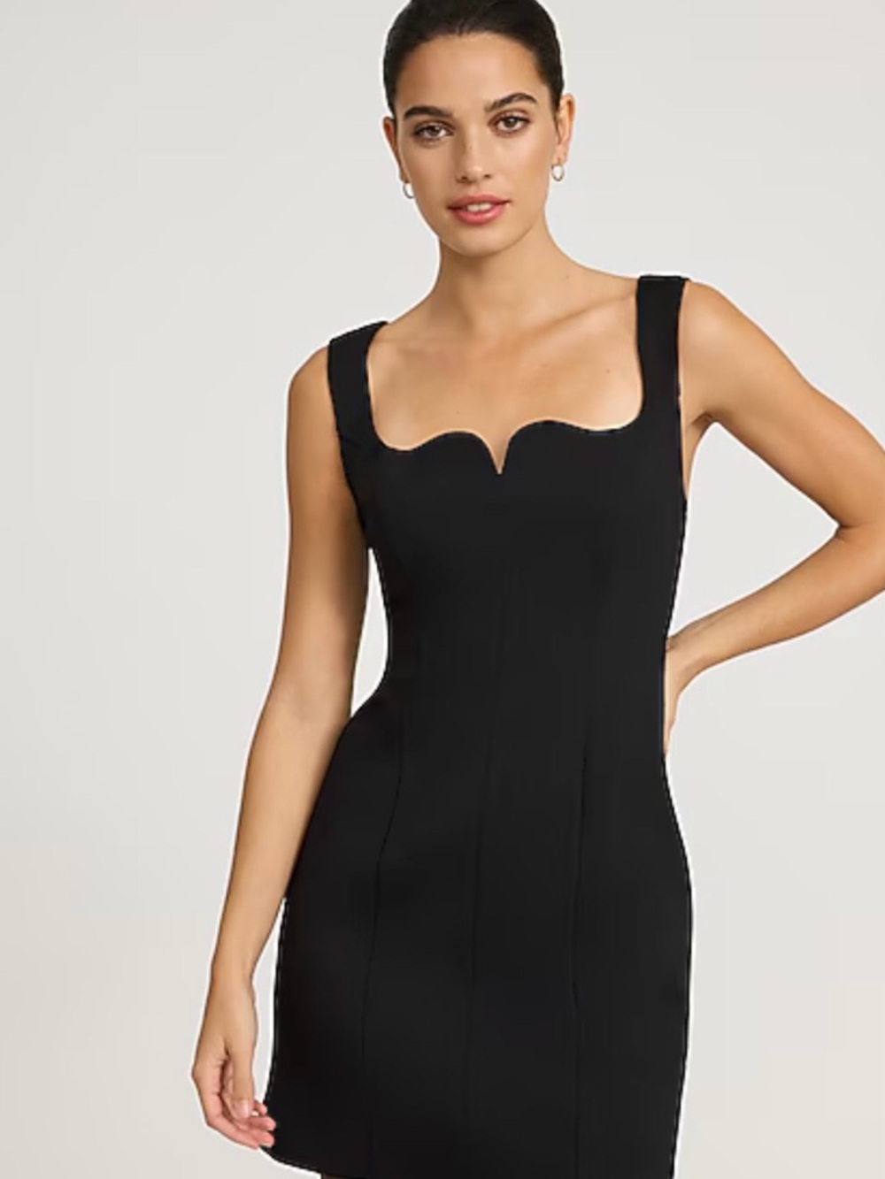 Ponte Curved Neck Mini Black Dress with Pockets - M